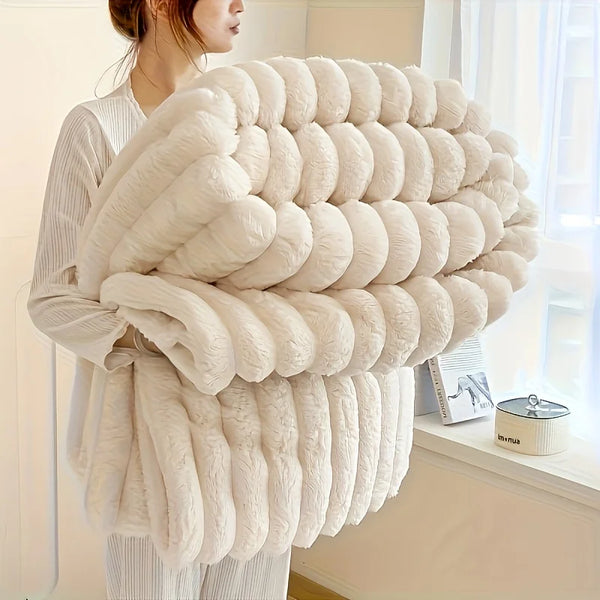 CozyStripe Plush Fleece Bed Throw